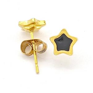 Stainless Steel Star Stud Earring Black Enamel Gold Plated, approx 7mm [SSB5640]