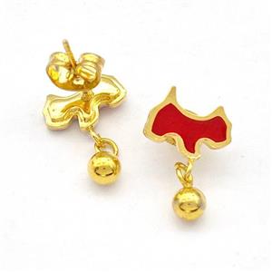Stainless Steel Dog Stud Earring Red Enamel Gold Plated, approx 4mm, 7-10mm [SSB5647]