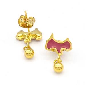 Stainless Steel Dog Stud Earring Red Enamel Gold Plated, approx 4mm, 7-10mm [SSB5649]