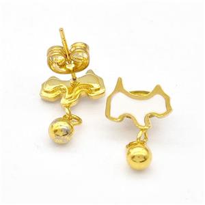 Stainless Steel Dog Stud Earring White Enamel Gold Plated, approx 4mm, 7-10mm [SSB5650]