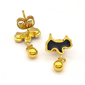 Stainless Steel Dog Stud Earring Black Enamel Gold Plated, approx 4mm, 7-10mm [SSB5653]