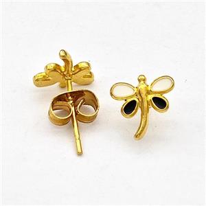 Stainless Steel Dragonfly Stud Earring Enamel Gold Plated, approx 8mm [SSB5659]