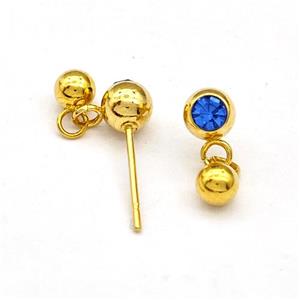 Stainless Steel Stud Earring Pave Rhinestone Gold Plated, approx 4mm [SSB5665]