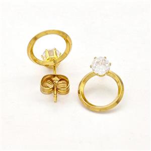 Stainless Steel Circle Stud Earring Pave Rhinestone Gold Plated, approx 10mm [SSB5669]