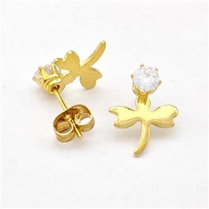 Stainless Steel Dragonfly Stud Earring Pave Rhinestone Gold Plated, approx 10-13mm [SSB5679]