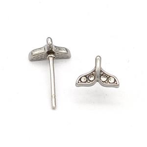 Raw Stainless Steel Stud Earring Pave Rhinestone Shark-tail, approx 5.5-7.5mm [SSB5680]