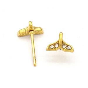 Stainless Steel Stud Earring Pave Rhinestone Shark-tail Gold Plated, approx 5.5-7.5mm [SSB5684]