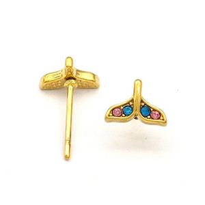 Stainless Steel Stud Earring Pave Rhinestone Shark-tail Gold Plated, approx 5.5-7.5mm [SSB5687]