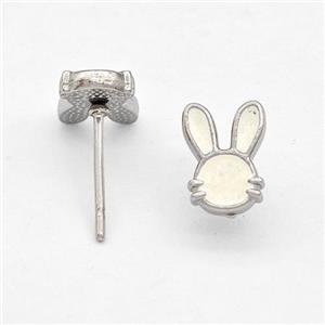 Raw Stainless Steel Rabbit Stud Earring White Enamel, approx 6-9mm [SSB5696]