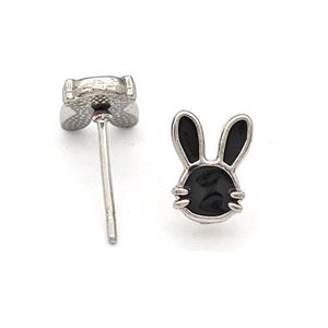 Raw Stainless Steel Rabbit Stud Earring Black Enamel, approx 6-9mm [SSB5697]