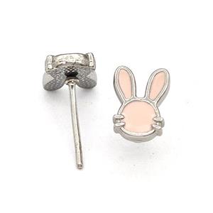 Raw Stainless Steel Rabbit Stud Earring Pink Enamel, approx 6-9mm [SSB5698]