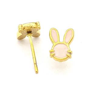 Stainless Steel Rabbit Stud Earring Pink Enamel Gold Plated, approx 6-9mm [SSB5699]