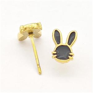 Stainless Steel Rabbit Stud Earring Black Enamel Gold Plated, approx 6-9mm [SSB5700]