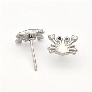 Raw Stainless Steel Crab Stud Earring White Enamel, approx 7-9mm [SSB5724]