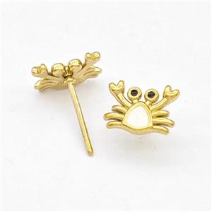 Stainless Steel Crab Stud Earring White Enamel Gold Plated, approx 7-9mm [SSB5725]