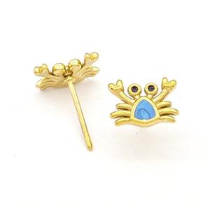 Stainless Steel Crab Stud Earring Blue Enamel Gold Plated, approx 5-6.5mm [SSB5726]
