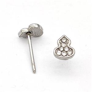 Raw Stainless Steel Gourd Stud Earring Pave Rhinestone, approx 5-6.5mm [SSB5727]