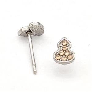 Raw Stainless Steel Gourd Stud Earring Pave Rhinestone, approx 5-6.5mm [SSB5728]