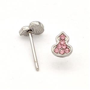 Raw Stainless Steel Gourd Stud Earring Pave Pink Rhinestone, approx 5-6.5mm [SSB5729]