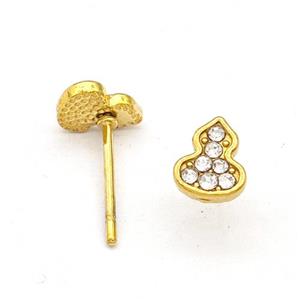 Stainless Steel Gourd Stud Earring Pave Rhinestone Gold Plated, approx 5-6.5mm [SSB5730]