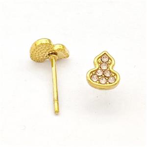 Stainless Steel Gourd Stud Earring Pave Rhinestone Gold Plated, approx 5-6.5mm [SSB5732]