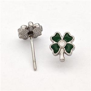 Raw Stainless Steel Clover Stud Earring Black Enamel, approx 7-8mm [SSB5740]