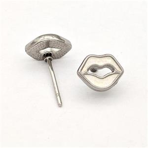 Raw Stainless Steel Lip Stud Earring White Enamel, approx 7-8mm [SSB5747]