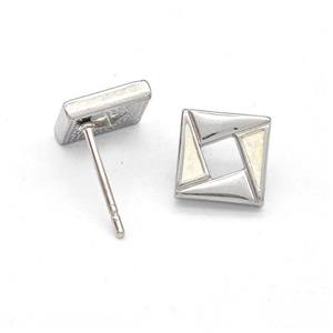 Raw Stainless Steel Square Stud Earring White Enamel, approx 8mm [SSB5755]
