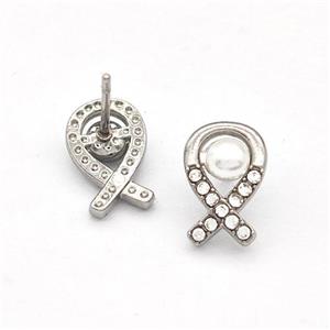 Raw Stainless Steel Stud Earring Pave Rhinestone Pearlized Resin Awareness Ribbons, approx 7-11mm [SSB5767]