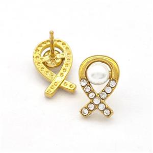 Stainless Steel Stud Earring Pave Rhinestone Pearlized Resin Awareness Ribbons Gold Plated, approx 7-11mm [SSB5769]
