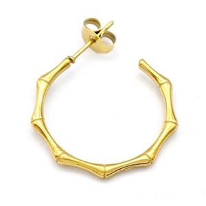 Stainless Steel Studs Earrings Bamboo Gold Plated, approx 24mm [SSB5790]
