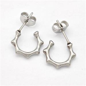 Raw Stainless Steel Studs Earrings Bamboo, approx 12mm [SSB5791]