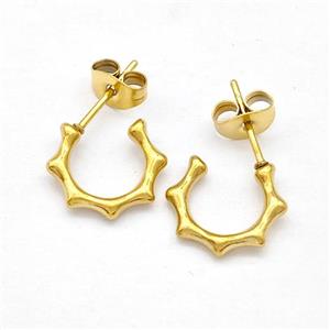 Stainless Steel Studs Earrings Bamboo Gold Plated, approx 12mm [SSB5792]