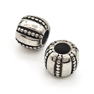 Stainless Steel Barrel Beads Large Hole Antique Silver, approx 10-12mm, 5mm hole [SSB5798]