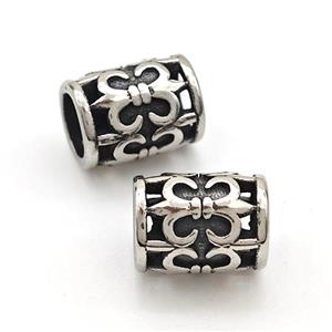 Stainless Steel Tube Beads Fleur De Lis Large Hole Antique Silver, approx 9-12mm, 5mm hole [SSB5799]