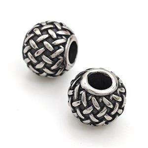 Stainless Steel Round Beads Large Hole Antique Silver, approx 10-11mm, 5mm hole [SSB5801]