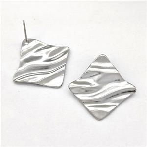 Raw Stainless Steel Stud Earring Square, approx 25mm [SSB5806]