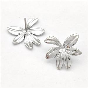 Raw Stainless Steel Stud Earring Flower, approx 18mm [SSB5808]
