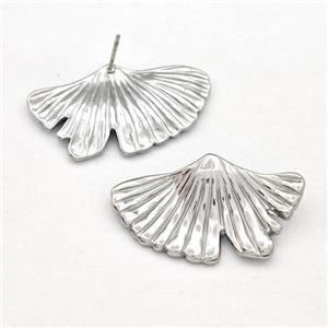Raw Stainless Steel Stud Earring Leaf, approx 16-28mm [SSB5811]