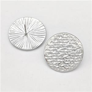 Raw Stainless Steel Stud Earring Circle Hammered, approx 22mm [SSB5818]