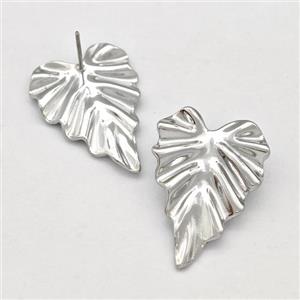 Raw Stainless Steel Stud Earring Leaf, approx 18-25mm [SSB5822]