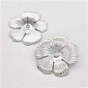 Raw Stainless Steel Stud Earring Flower, approx 30mm [SSB5823]