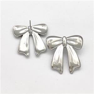 Raw Stainless Steel Bow Stud Earring, approx 30mm [SSB5824]