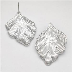 Raw Stainless Steel Stud Earring Leaf, approx 25-35mm [SSB5825]