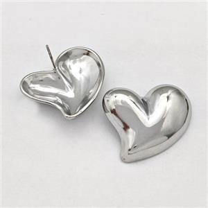 Raw Stainless Steel Stud Earring Heart, approx 25mm [SSB5826]