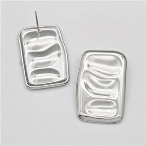 Raw Stainless Steel Stud Earring Rectangle, approx 19-30mm [SSB5828]