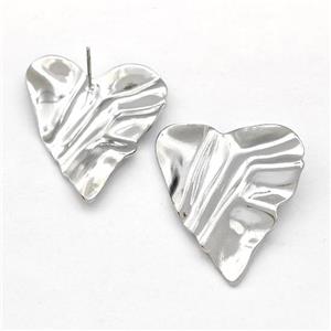 Raw Stainless Steel Heart Stud Earring, approx 26-30mm [SSB5830]