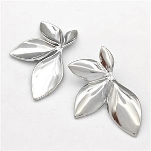 Raw Stainless Steel Stud Earring Leaf, approx 23-35mm [SSB5833]