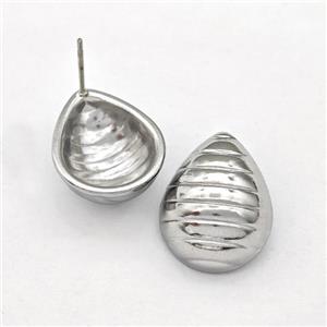 Raw Stainless Steel Stud Earring Hollow Teardrop, approx 16-20mm [SSB5839]