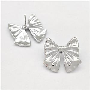 Raw Stainless Steel Bow Stud Earring, approx 20-22mm [SSB5850]